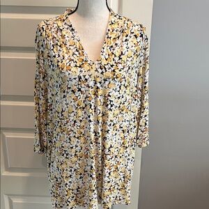 J. Jill Floral V-Neck Blouse - Yellow, Black, and White